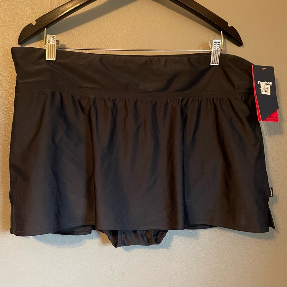 NWT Reebok Sz 18 Women’s Plus Black Skirted Bikini Bottom Pocket Skirt Ret $55!
